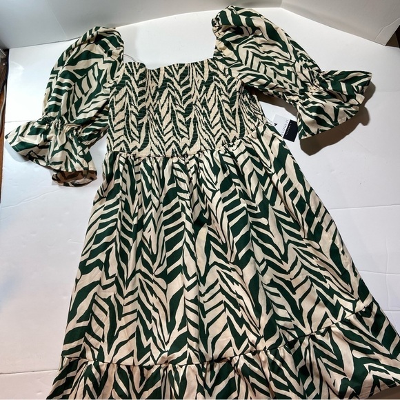 Eloquii Smocked Bodice Dress Sz 16 NWT Floral Midi Ruffle Hem Milkmaid - Picture 2 of 12